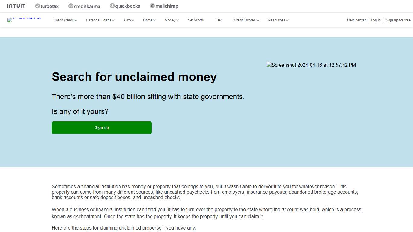 Unclaimed Money & Unclaimed Property Search - Intuit Credit Karma